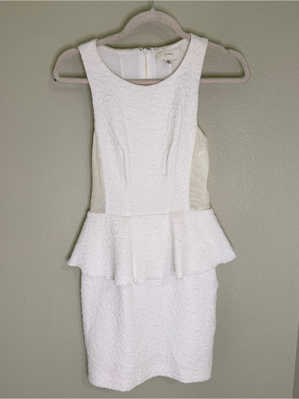 En Creme White Textured Peplum Mini Dress